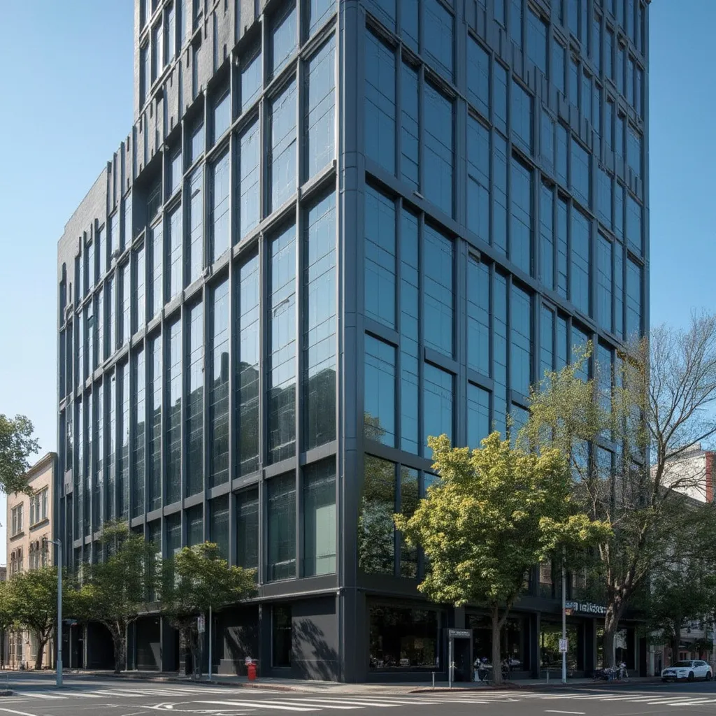 Fachada moderna de edificio de oficinas en Buenos Aires, sede de la consultora.