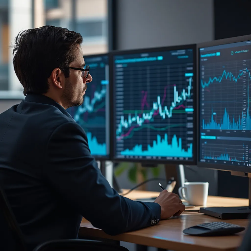 Analista financiero trabajando con datos complejos